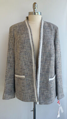 Fabulous NWT Helene Berman London Gray Blue Tweed Jacket sz XL